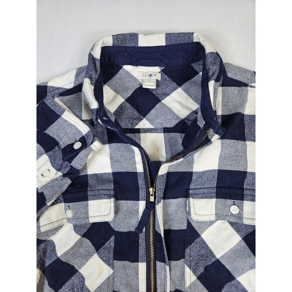 J. Crew Jackets & Blazers - J Crew Shirt Women's Medium Blue Flannel Buffalo Check Plaid 1/2 Zip Popover